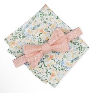 Bar III Men's Wren Textured Bow Tie & Floral Pocket Square Set, Melon